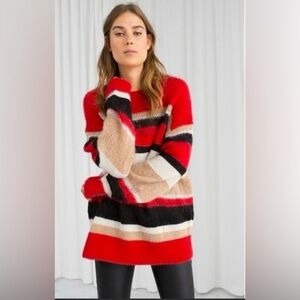 & Other Stories Stockholm atelier Red Striped Wool Thin Knit  Sweater , sz : XS